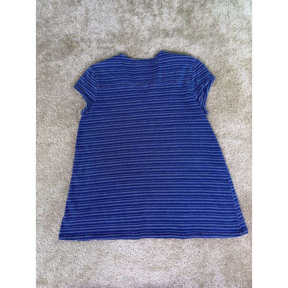 Max Jeans Women’s Blouse V-Neck Short Sleeve small Blue Striped Cotton Top D926